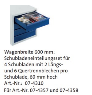 Schubladeneinteilungsset - techn. Daten